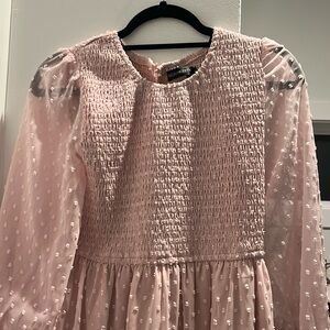 Amazon Pink Swiss Dot Dress- MIDI